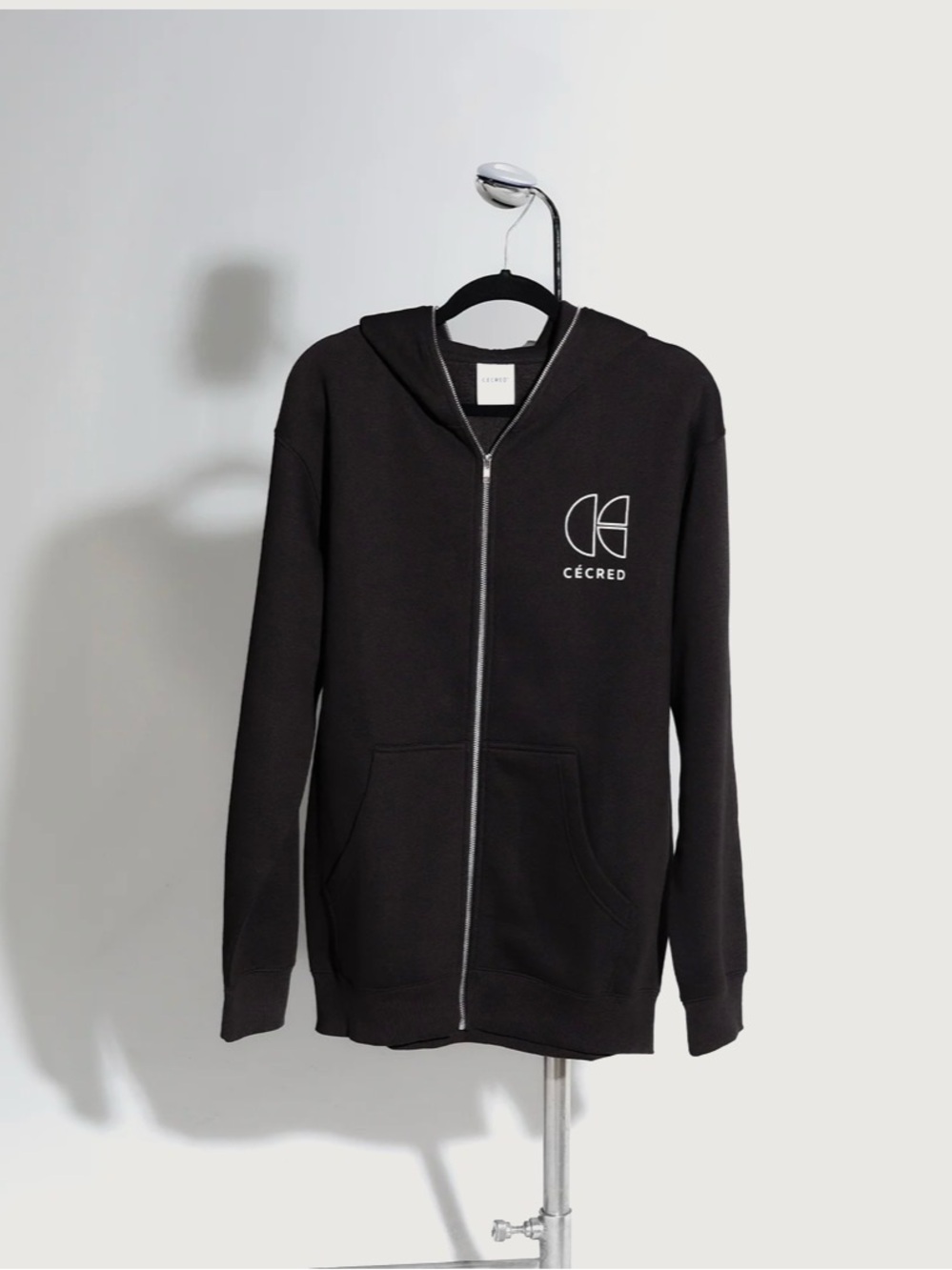 Cécred Black Zip-Up Hoodie with White Logo